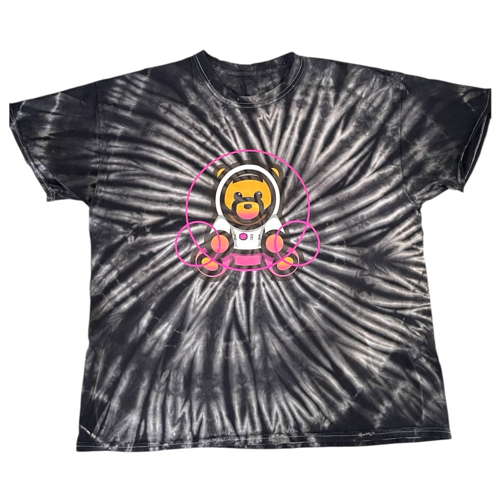 Black & White Tie-Dye Teddy Bear Astronaut Graphic Tee  One Sz - The Thread Shop